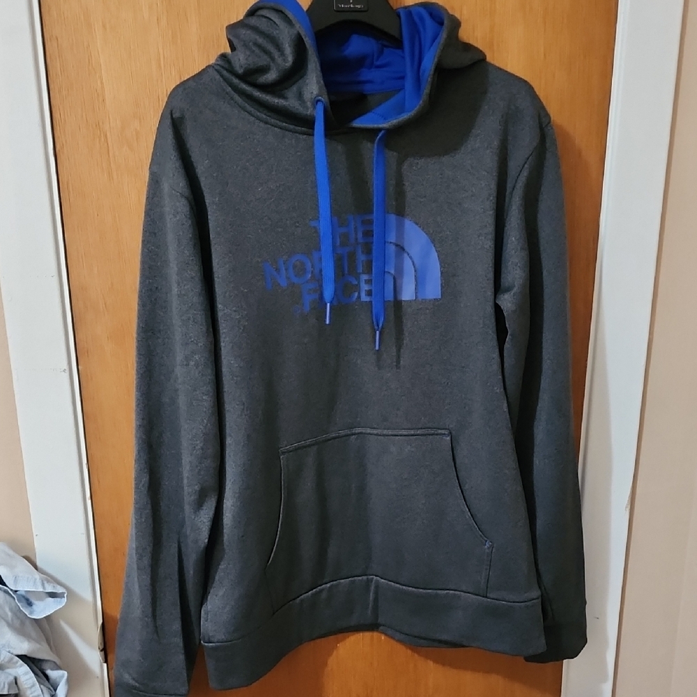The North Face Men's Gray Hoodie with Blue Accents